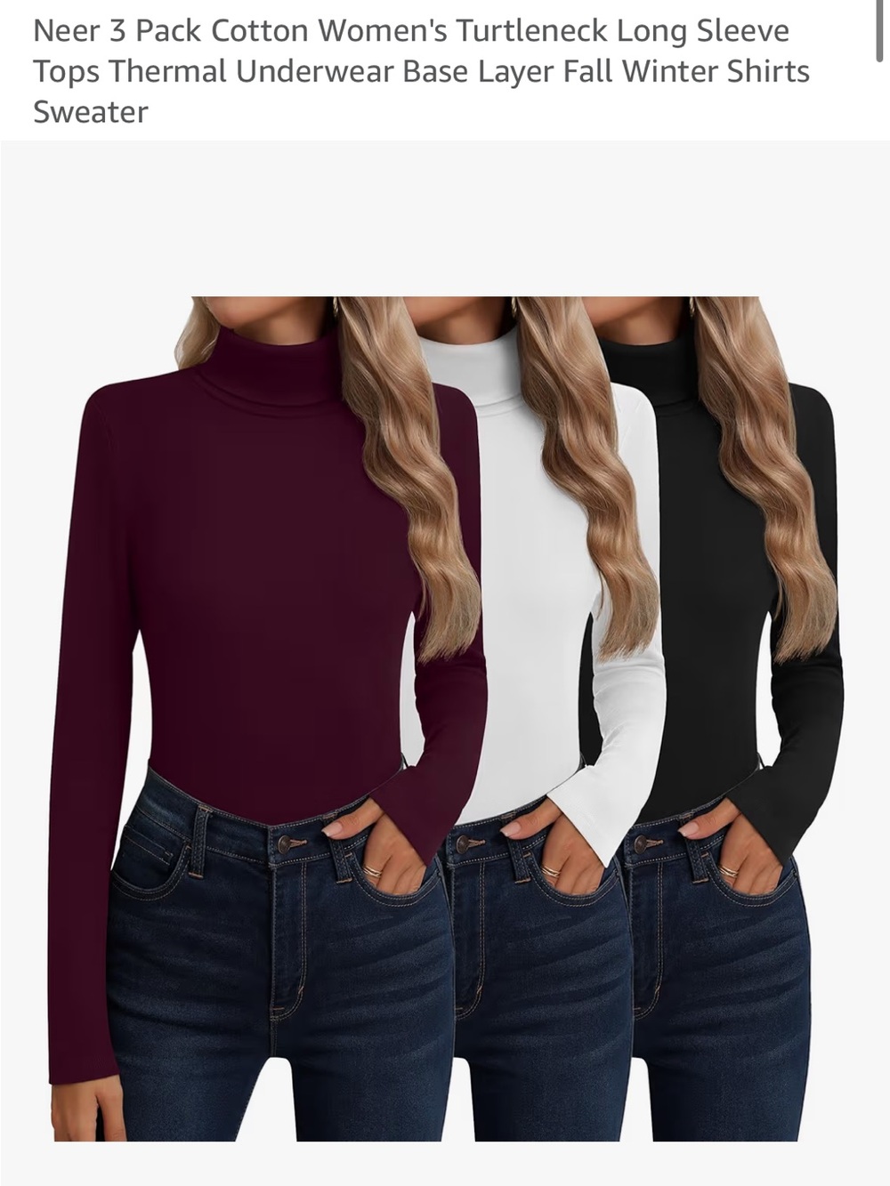 3-Pack of Turtlenecks (Burgundy, Black, and White)